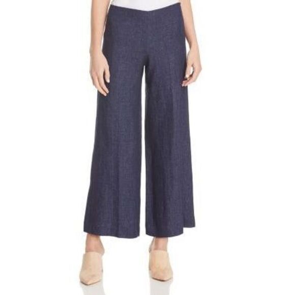 Theory Terena B Wide-Leg Linen Pants in Blue Size 2 - Picture 1 of 9
